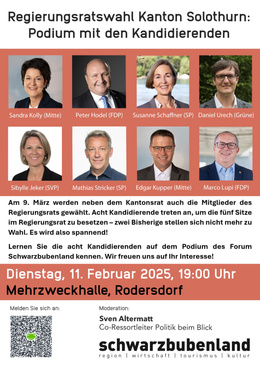 Flyer Podium mit den Kandidierenden